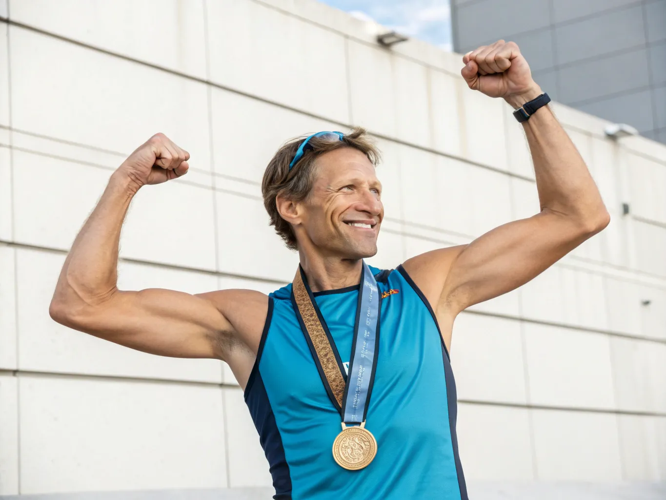 Mand der viser sin fysiske transformation efter fitness marathon