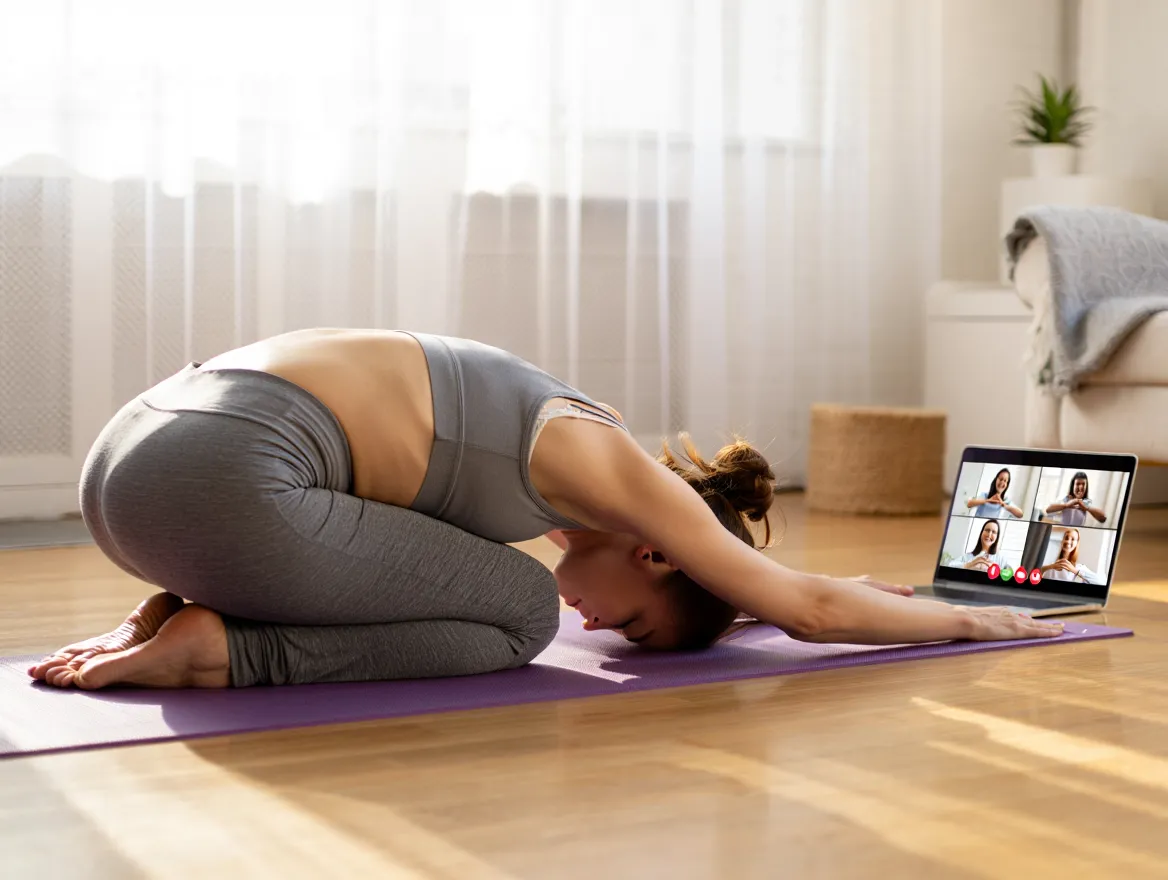 Morgen yoga session med virtuel gruppe